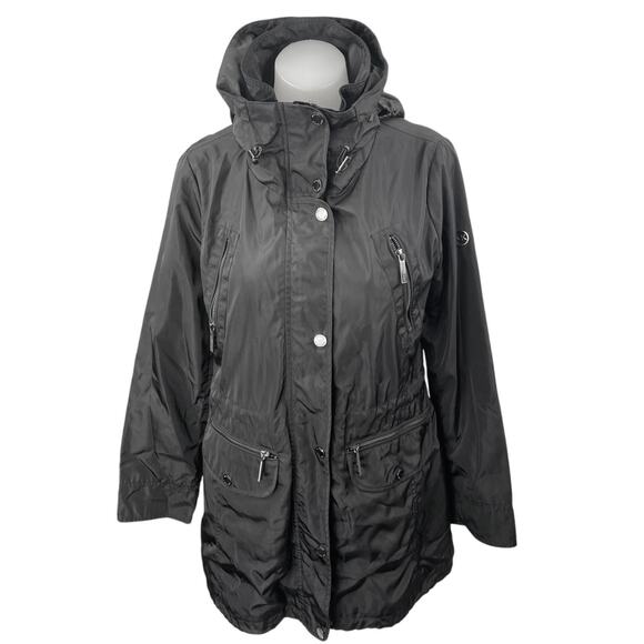 Michael Kors Women's Black Full Zip Drawstring Hoodie Hooded Rain Coat Jacket S - Picture 1 of 7